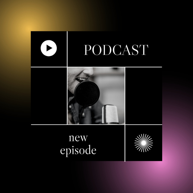 New Episode of Podcast with Microphone Instagram Design Template