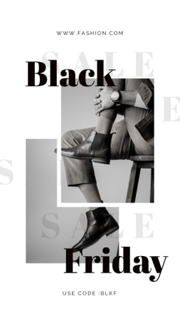 Ontwerpsjabloon van Instagram Story van zwarte vrijdag aanbieding met meisje in stijlvolle laarzen