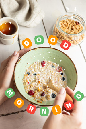 Yummy Fruit Muesli for Breakfast Pinterest Design Template