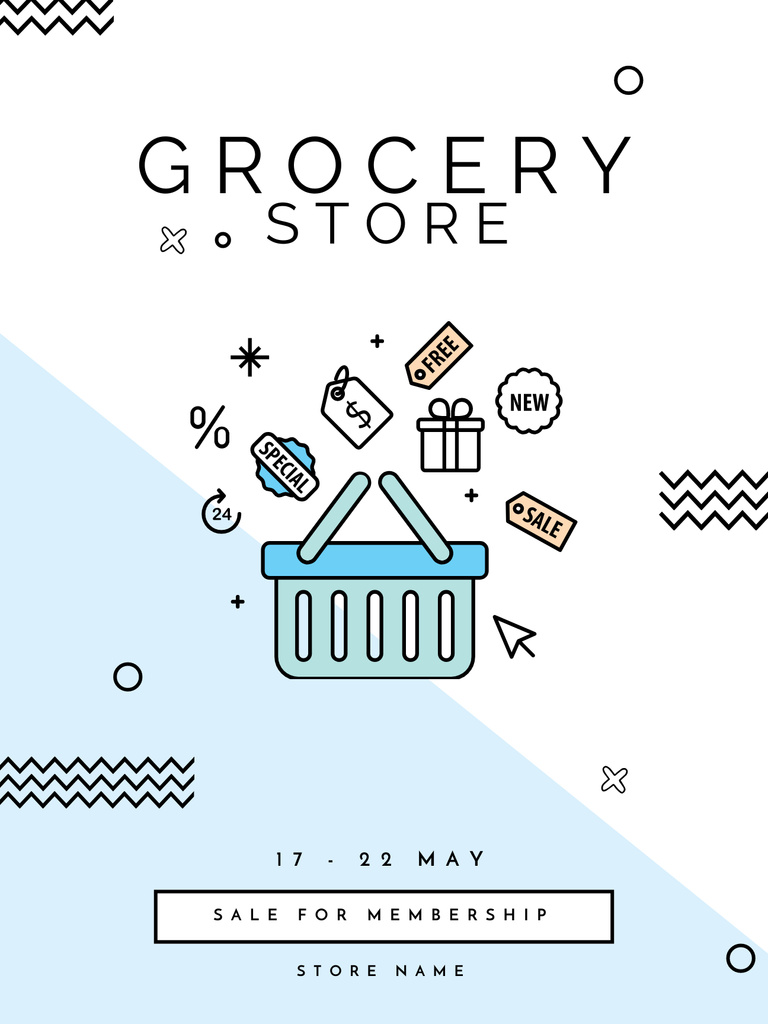 Grocery Store Sale Offer Announcement Poster US Design Template