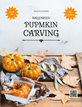 Platilla de diseño Halloween's Pumpkin Carving Announcement Invitation 13.9x10.7cm