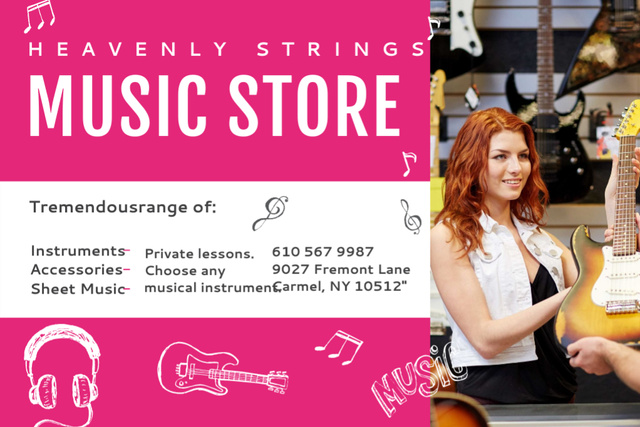 Template di design Music Store Offer with Female Consultant Gift Certificate