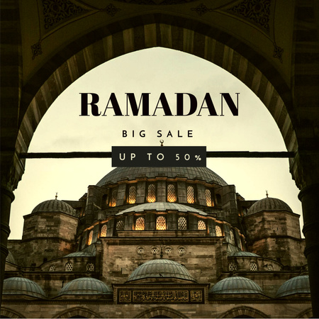 Ramadan Sale Offer With Big Discounts And Mesmerizing View Of Mosque Instagram Design Template