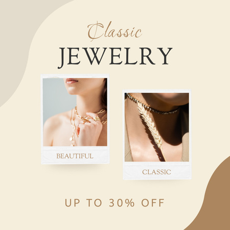 Fashionable Female Jewelry Sale Ad with Collage Instagram Design Template