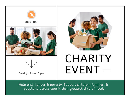 Charity Event Announcement with Volunteers with Boxes Flyer 8.5x11in Horizontal Design Template