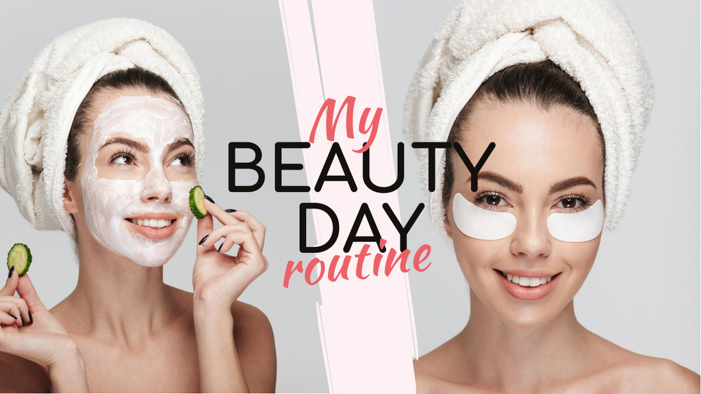 Ontwerpsjabloon van Youtube Thumbnail van Beauty Routine Ad Woman Applying Patches and Mask