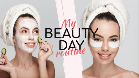 Beauty Routine Ad Woman Applying Patches and Mask Youtube Thumbnail Design Template