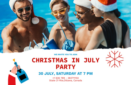 Christmas Party in July with Bunch of Young People in Pool Flyer 5.5x8.5in Horizontal Design Template