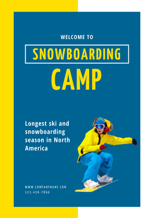 Cheerful Snowboarding Camp In Blue Poster Design Template