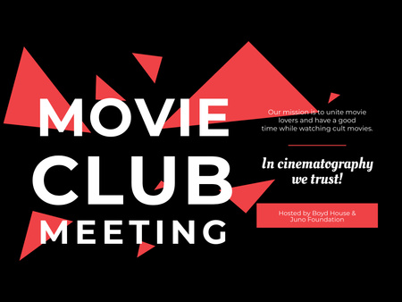 Movie Club Meeting Invitation in Black Poster 18x24in Horizontal Design Template