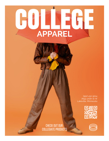 Modern College Apparel and Merchandise Offer with Red Branded Umbrella Poster 8.5x11in Design Template