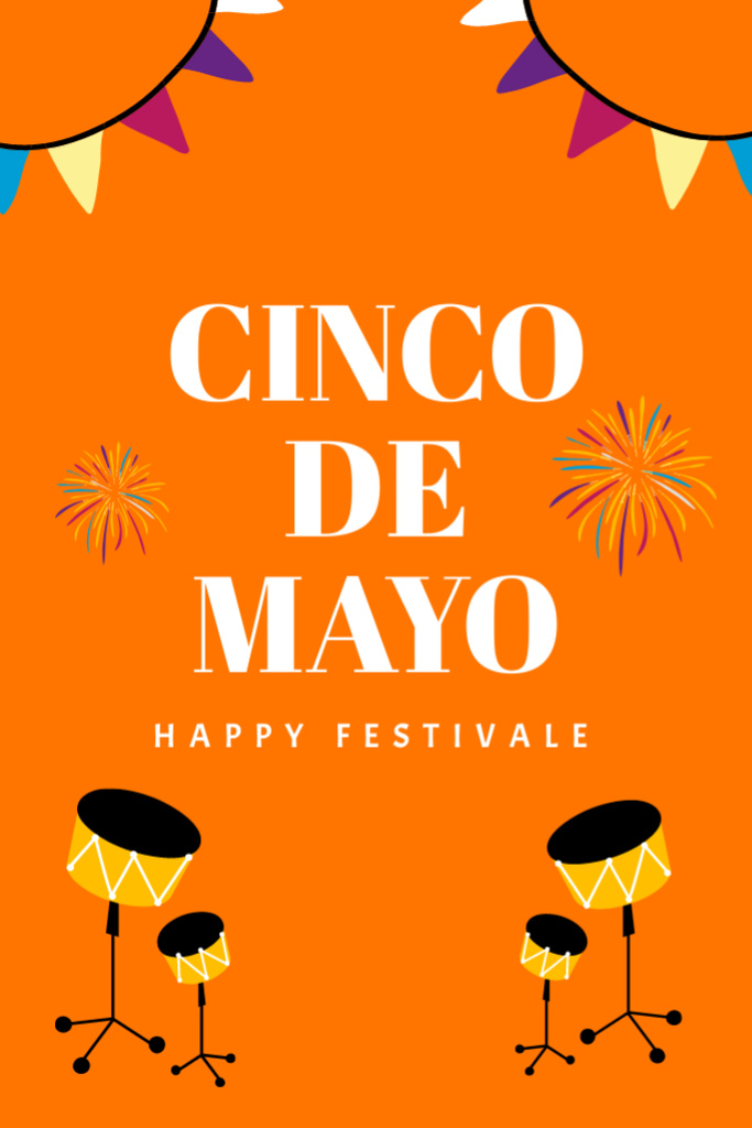 Authentic Cinco de Mayo Festival With Drums In Orange Postcard 4x6in Vertical Design Template