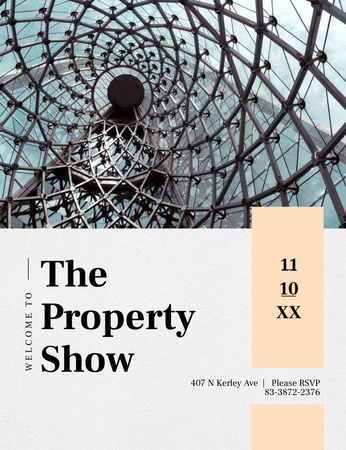 Anúncio do Modern Property Show com cúpula de vidro Invitation 13.9x10.7cm Modelo de Design