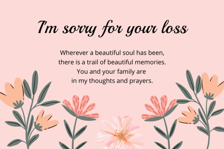 Sympathy Phrases for Loss with Flowers in Pink Postcard 4x6in Design Template