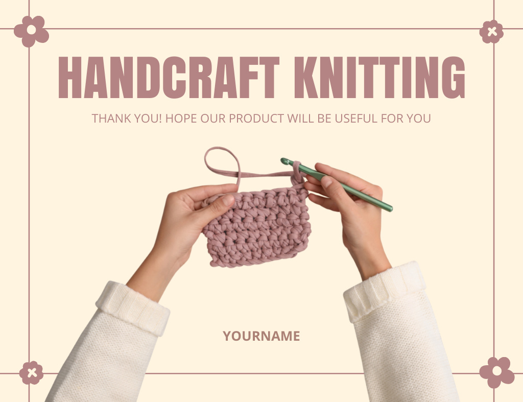 Plantilla de diseño de Thanks for Purchase of Crochet Craft Accessories Thank You Card 5.5x4in Horizontal 