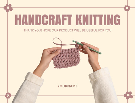 Platilla de diseño Handcraft Knitting With Hook In Yellow Thank You Card 5.5x4in Horizontal