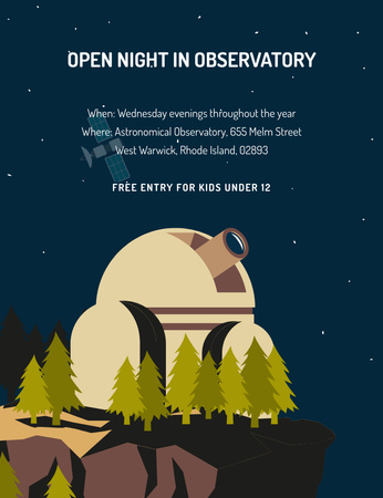Observatorion tapahtuma yöllä kuvituksen kanssa Invitation 13.9x10.7cm Design Template