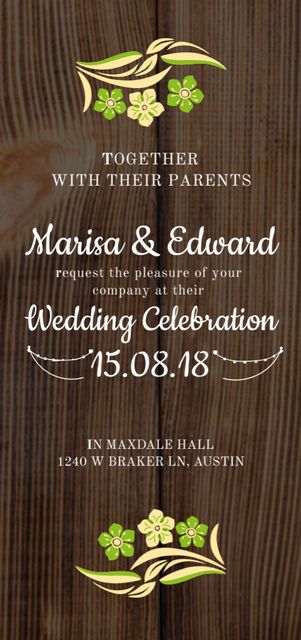 Wedding Invitation with Flowers Illustration Flyer DIN Large Design Template