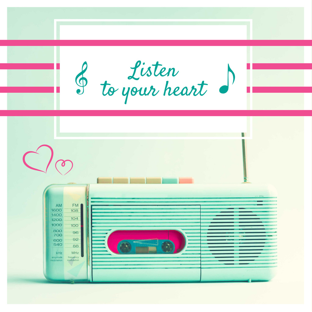 Inspirational quote Retro Radio in Mint color Instagram AD – шаблон для дизайну