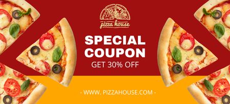 Special Offer Pizza on Red and Yellow Coupon 3.75x8.25in Design Template