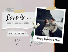 Valentine's Phrase with Couple in Love Walking on Coastline
