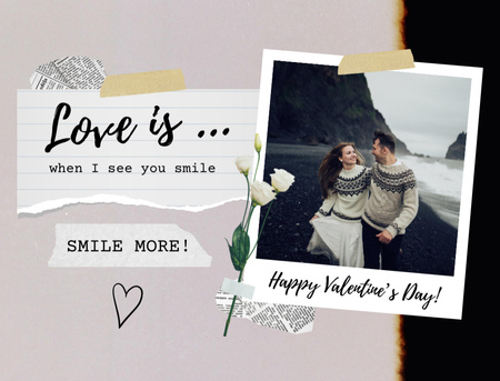 Plantilla de diseño de Valentine's Phrase with Couple in Love Walking on Coastline Postcard 4.2x5.5in 