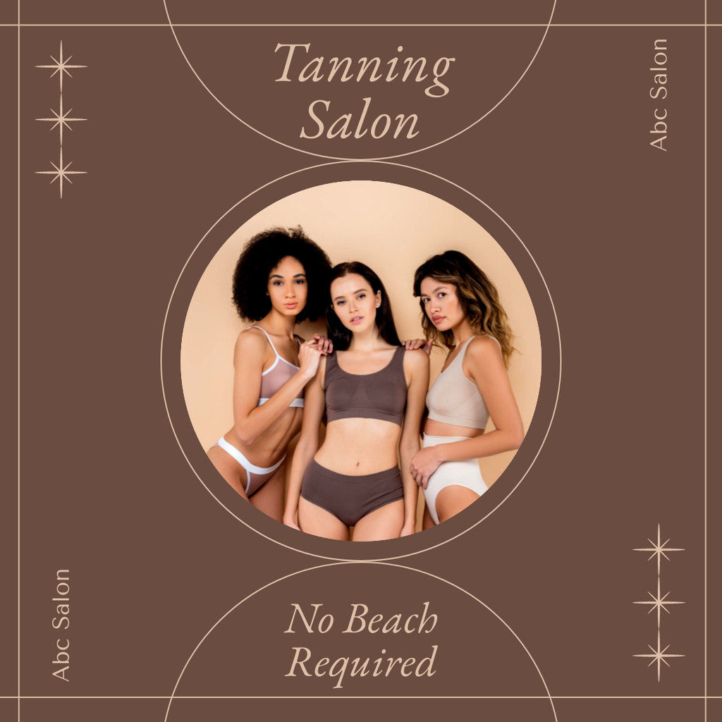 Designvorlage Promo for Tanning Salon with Beautiful Young Women für Instagram