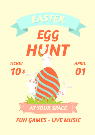 Easter Egg Hunt Announcement with Funny Easter Bunnies Poster Design Template