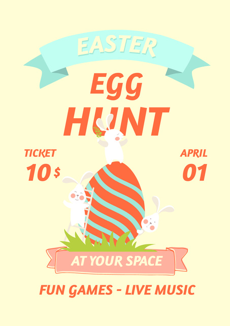 Easter Egg Hunt Announcement with Funny Easter Bunnies Poster Šablona návrhu