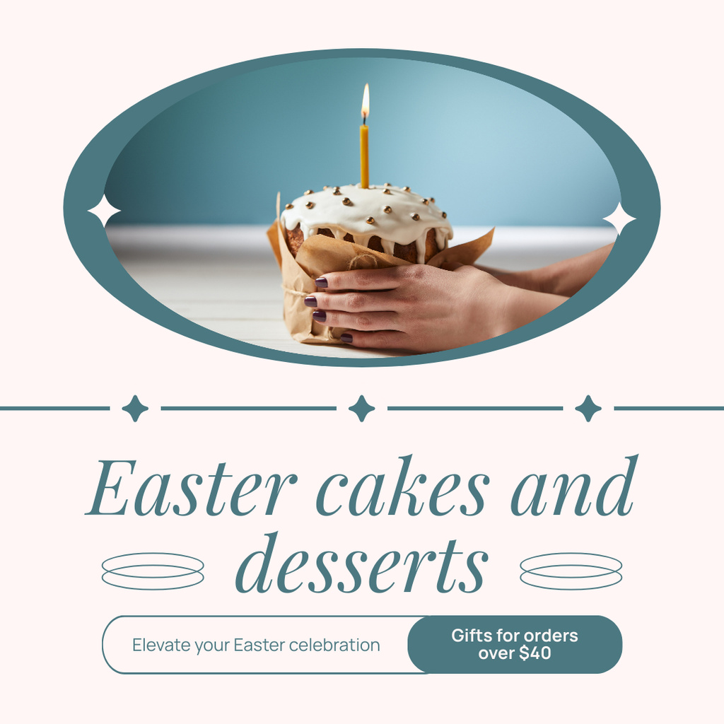 Easter Cakes and Desserts Promo with Candle on Cake Instagramデザインテンプレート