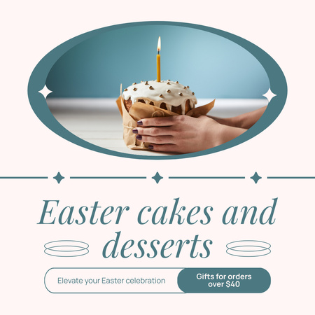 Easter Cakes and Desserts Promo with Candle on Cake Instagram Design Template