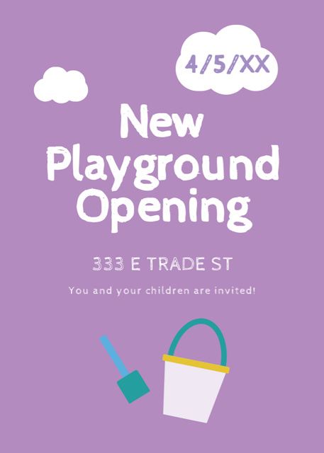 Kids Playground Opening Announcement with Baby Bucket Flayer Modelo de Design