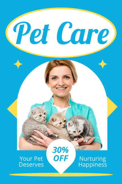 Discount on Pet Grooming Services with Woman and Kittens Pinterest Šablona návrhu