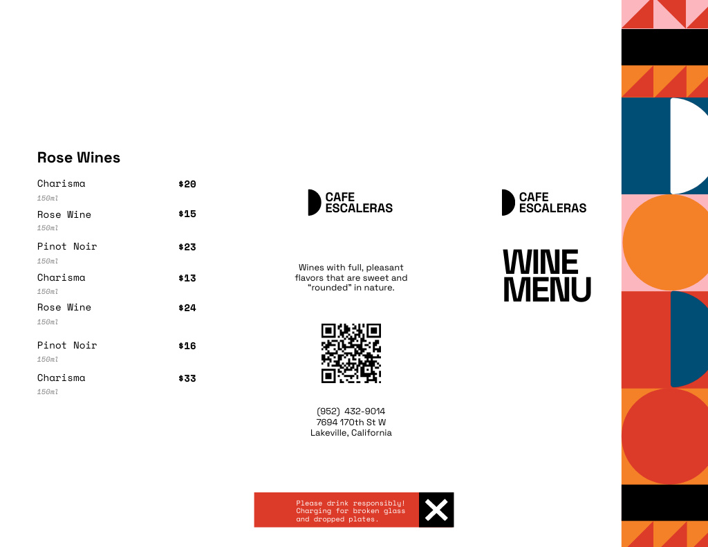 Szablon projektu Bright Wine Menu Announcement Menu 11x8.5in Tri-Fold