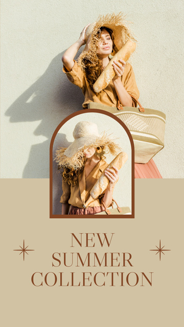 Designvorlage Summer Collection Ad with Girl in Straw Hat für Instagram Story