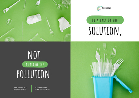 Plastic Waste Concept with Disposable Tableware Poster A2 Horizontal Design Template