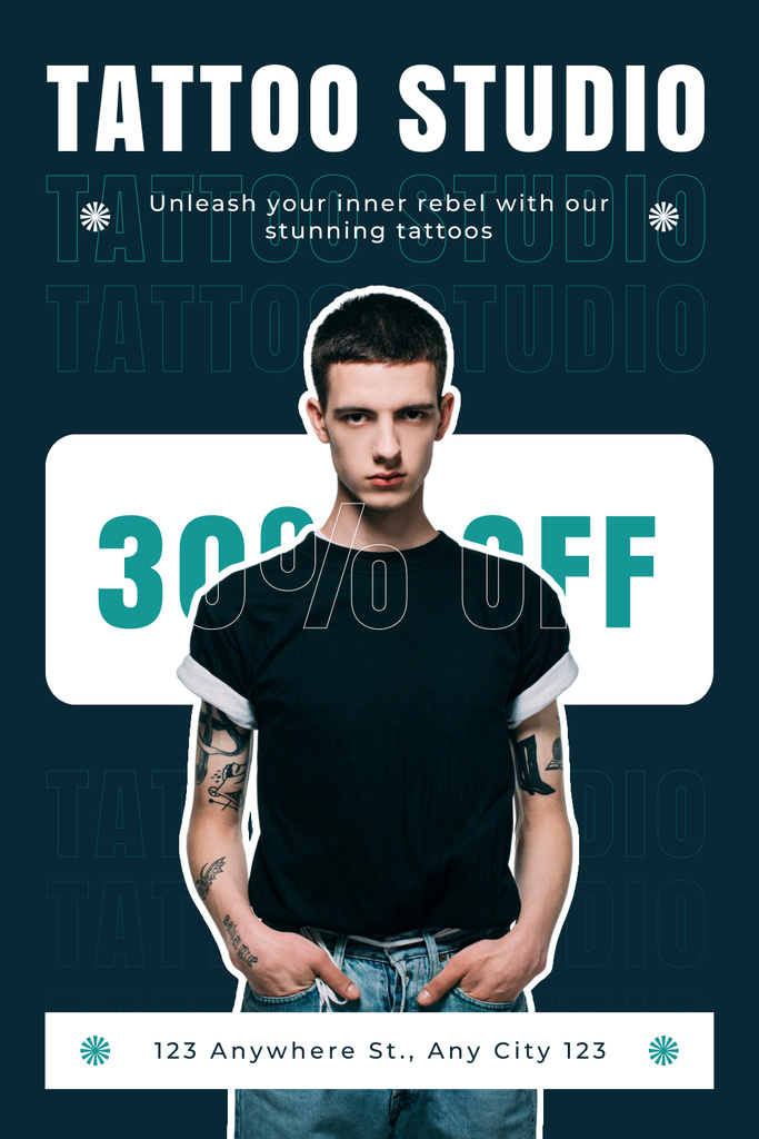 Minimalistic Tattoo Studio With Discount Offer Pinterest Design Template