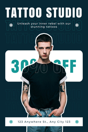 Ontwerpsjabloon van Pinterest van Minimalistische tattoo-studio met kortingsaanbieding