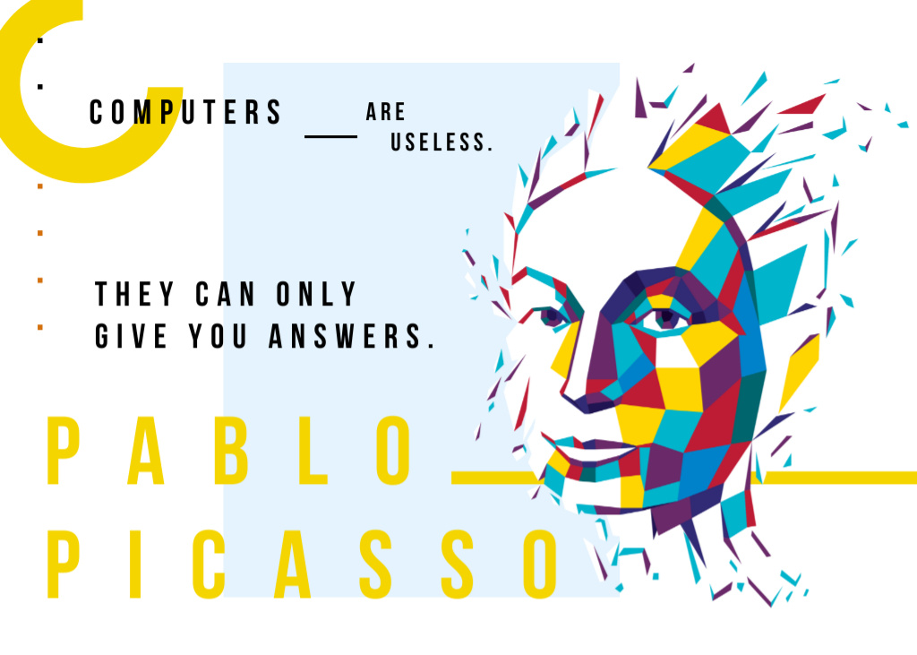Modèle de visuel Creative Colorful Woman's Portrait With Quote About Computers - Postcard 5x7in