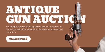 Antique Gun Auction Announcement In Brown Twitter Design Template