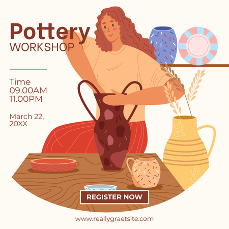 Colorful Pottery Workshop With Illustration Announcement Instagram Šablona návrhu