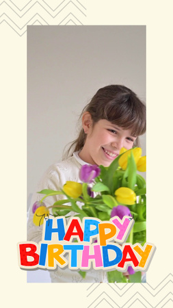 Designvorlage Bouquet Of Tulips And Congrats On Birthday für TikTok Video