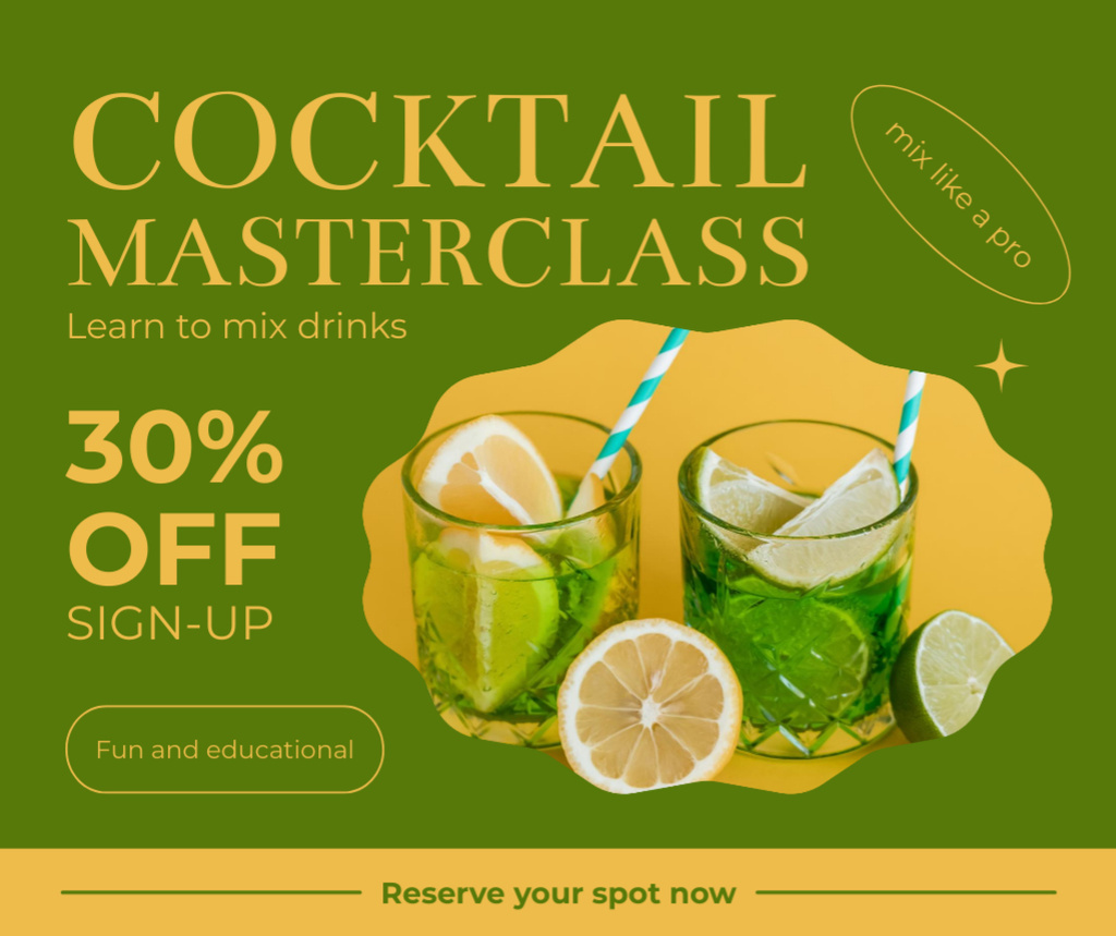 Platilla de diseño Fascinating Masterclass on Mixing Drinks with Grand Discount Facebook