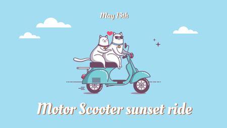 Cats riding on Scooter FB event cover Design Template