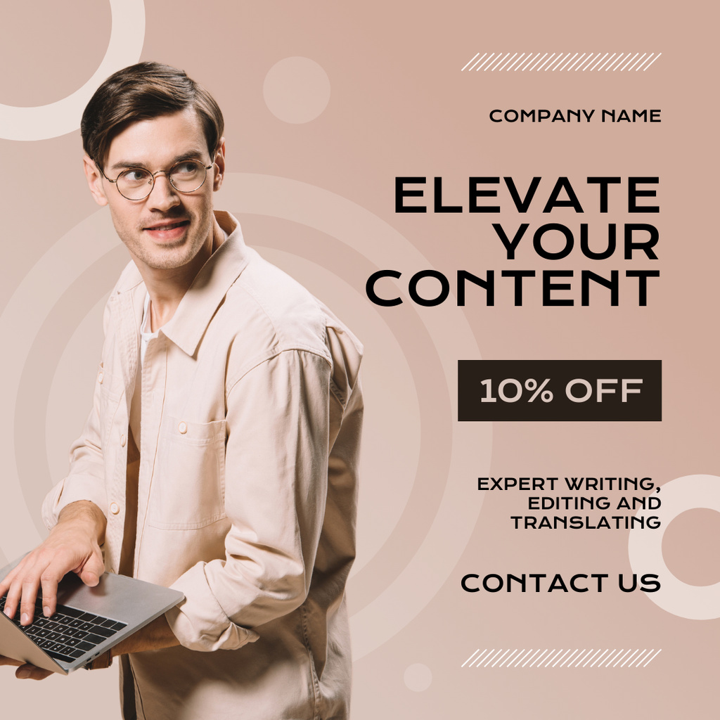 Informative Content Writing And Translating Service With Discounts Instagram tervezősablon
