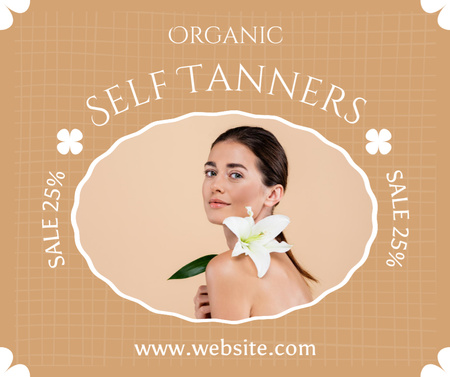 Offer of Organic Tanning Cosmetics on Beige Facebook Design Template