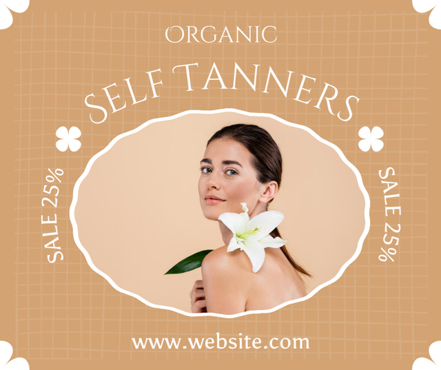 Ontwerpsjabloon van Facebook van Offer of Organic Tanning Cosmetics on Beige