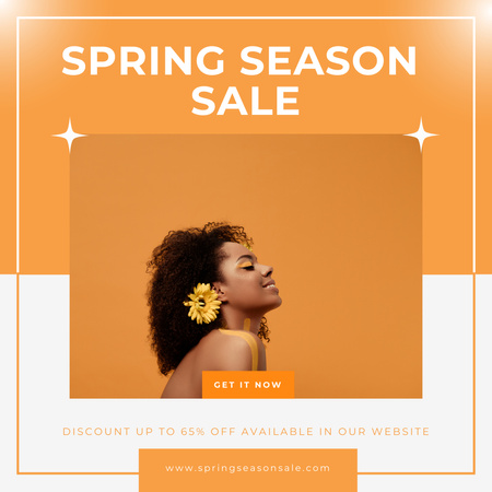 Designvorlage Frühlingskollektionsverkauf mit schöner afroamerikanischer Frau für Instagram AD
