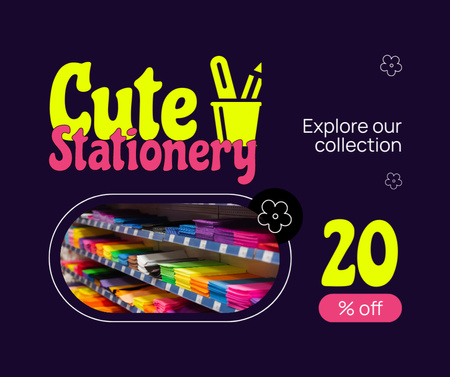 Sale of Cute Stationery Collection with Discount Facebook Design Template