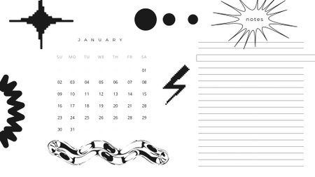 Plantilla de diseño de Notes with Abstract Doodles Calendar 